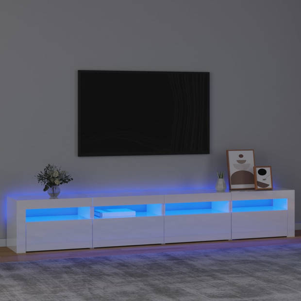 The Living Store TV-meubel - Middelgroot 240x35x40 cm - Hoogglans wit - RGB LED-verlichting