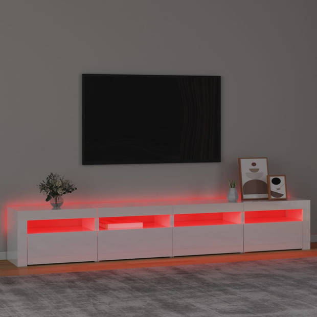 The Living Store TV-meubel - Middelgroot 240x35x40 cm - Hoogglans wit - RGB LED-verlichting