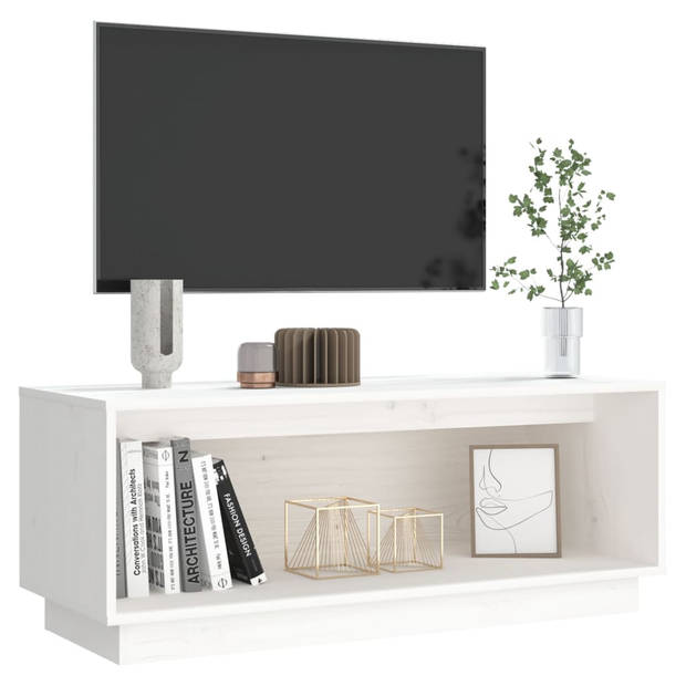 The Living Store Zwevend TV-meubel - Grenenhout - Wit - 90x35x35 cm - Opbergruimte - Display functie