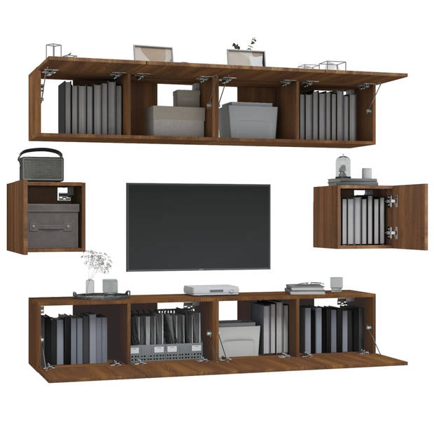 The Living Store TV-meubel set Bruineiken - 4x 80x30x30cm + 2x 30.5x30x30cm