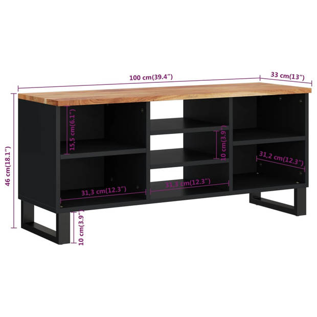 vidaXL Tv-meubel 100x33x46 cm massief acaciahout en bewerkt hout