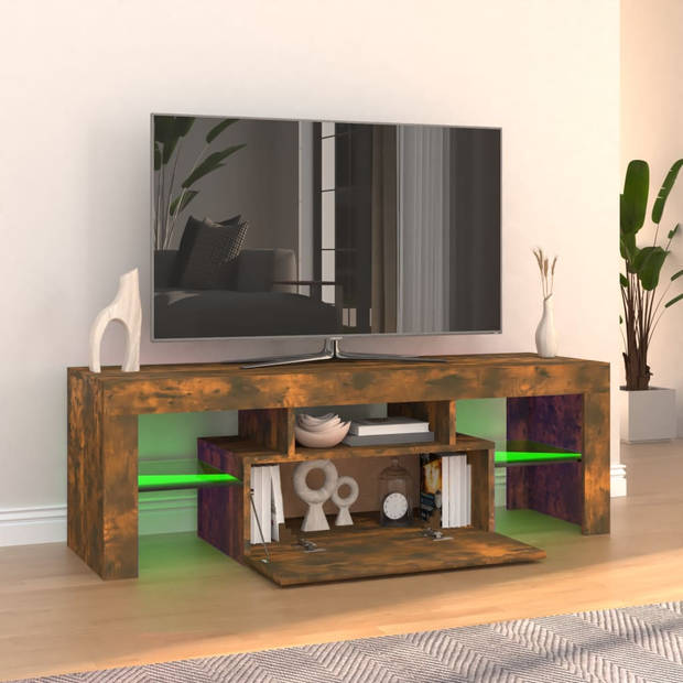 The Living Store TV-meubel RGB LED-verlichting - 120 x 35 x 40 cm - Gerookt eiken
