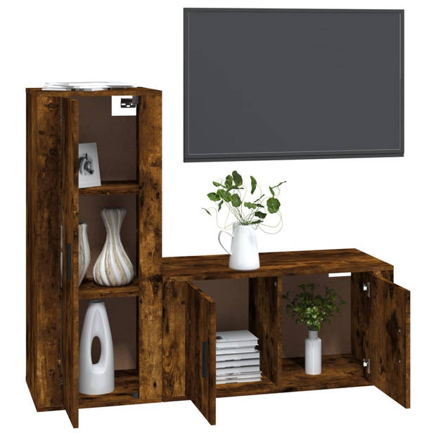 The Living Store tv-meubel set - Klassiek - Tv-kast - 80 x 34.5 x 40 cm - 40 x 34.5 x 100 cm - Kleur- Gerookt eiken