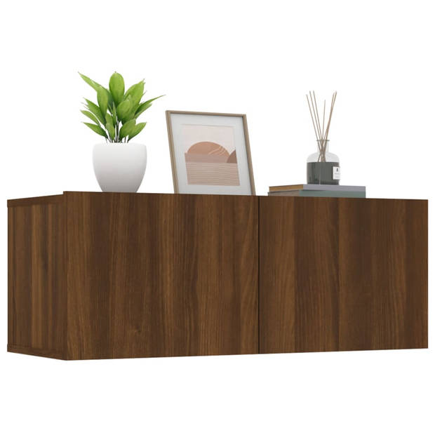 The Living Store TV-meubel - Bruineiken - 80 x 30 x 30 cm - Neerklapbare deuren - 2 stuks