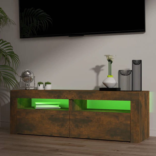 The Living Store TV-meubel - Mediakast met LED-verlichting - 120 x 35 x 40 cm - Gerookt eiken
