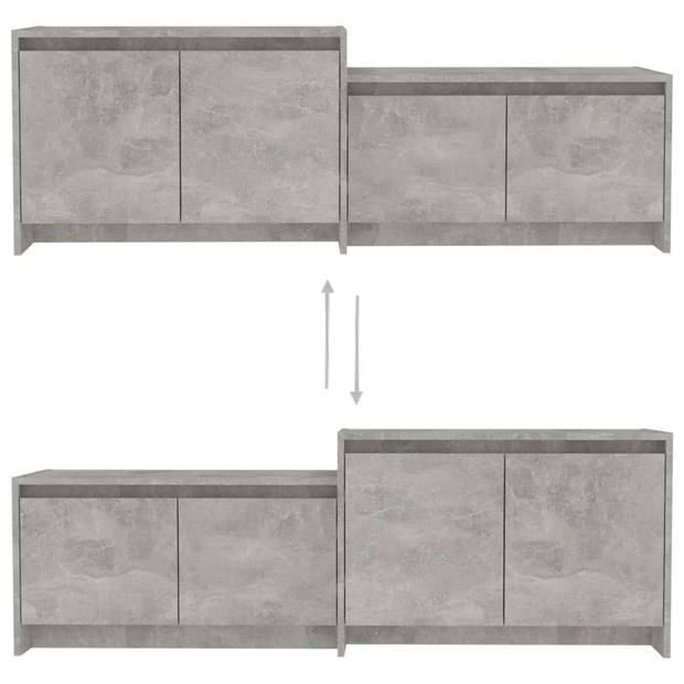 The Living Store TV-meubel Betongrijs - 146.5 x 35 x 50 cm (L x B x H) - 4 Deuren