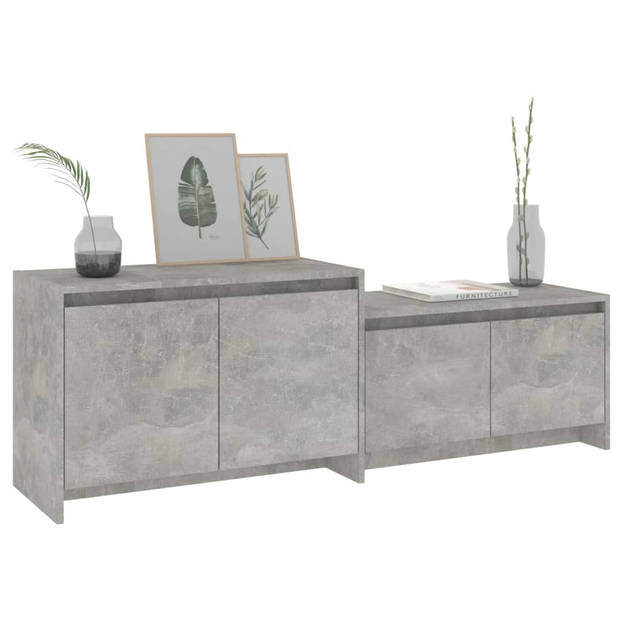 The Living Store TV-meubel Betongrijs - 146.5 x 35 x 50 cm (L x B x H) - 4 Deuren