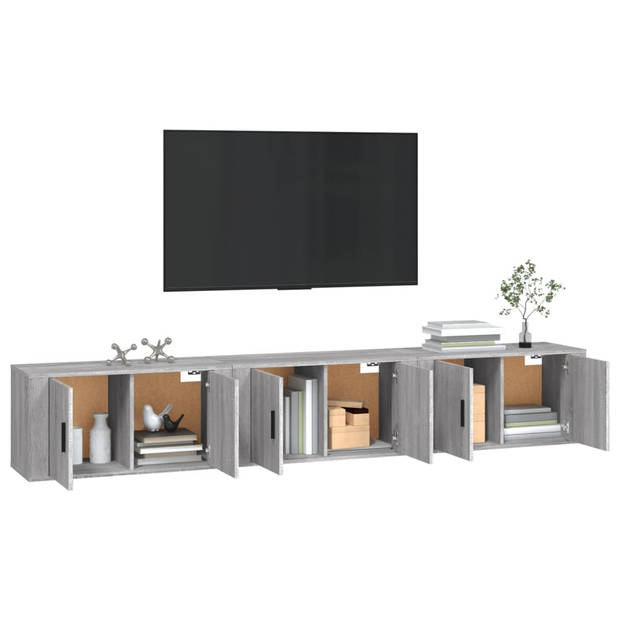 The Living Store TV wandmeubel - grijs sonoma eiken - 80 x 34.5 x 40 cm - 3 stuks