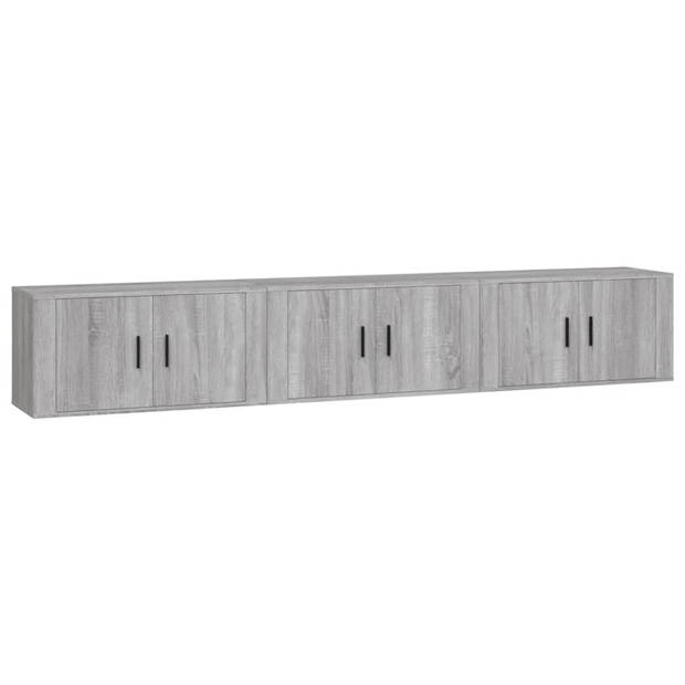 The Living Store TV wandmeubel - grijs sonoma eiken - 80 x 34.5 x 40 cm - 3 stuks