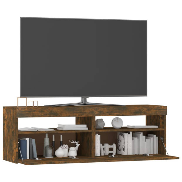 The Living Store TV-meubel Hout - 120 x 35 x 40 cm - LED-verlichting - Gerookt eiken