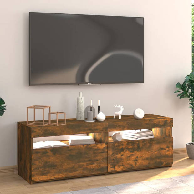 The Living Store TV-meubel Hout - 120 x 35 x 40 cm - LED-verlichting - Gerookt eiken