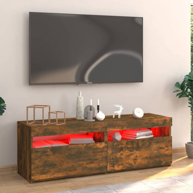 The Living Store TV-meubel Hout - 120 x 35 x 40 cm - LED-verlichting - Gerookt eiken