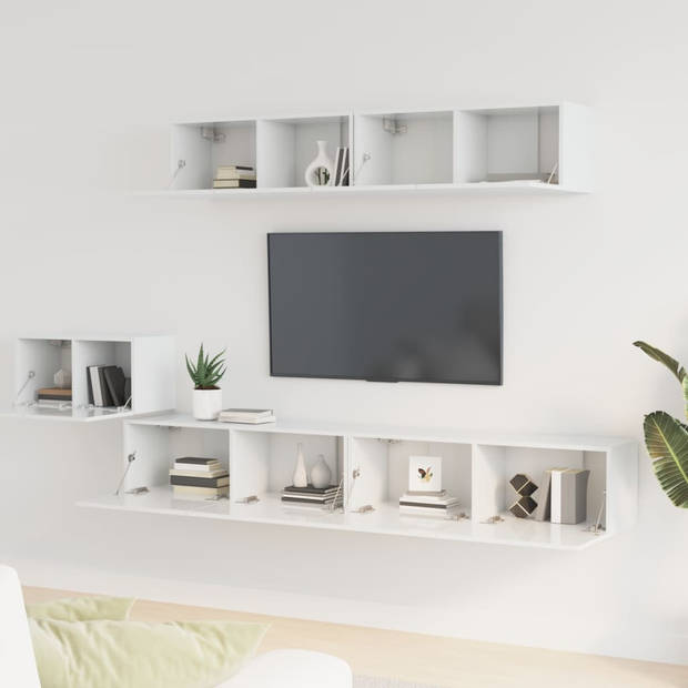 The Living Store Televisiemeubelset - TV-kasten - Hoogglans wit - 60 x 30 x 30 cm - 100 x 30 x 30 cm - 80 x 30 x 30