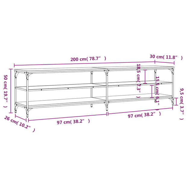 The Living Store Tv-meubel - 200 x 30 x 50 cm - zwart hout/metaal