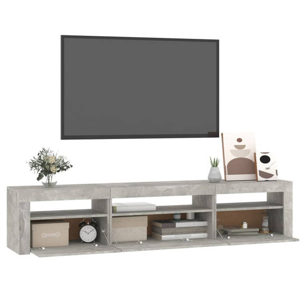 The Living Store TV-meubel - Betongrijs - 195 x 35 x 40 cm - RGB LED-verlichting