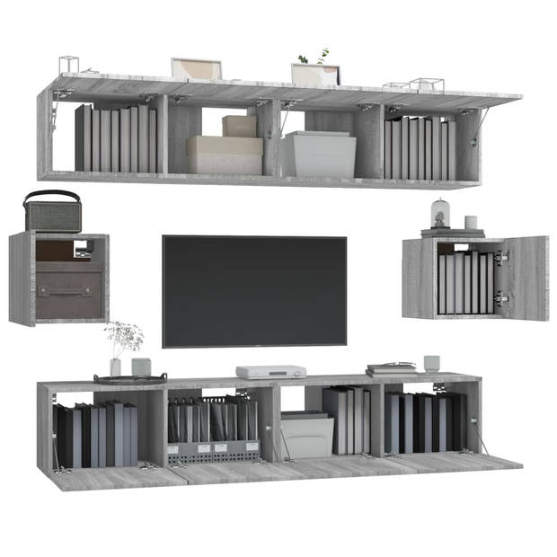 The Living Store TV-meubelset - grijs sonoma eiken - 4x 80x30x30cm - 2x 30.5x30x30cm