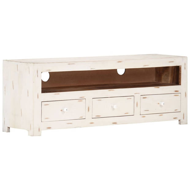 The Living Store Tv-meubel Acaciahout - 110x30x40 cm - 3 lades - Wit