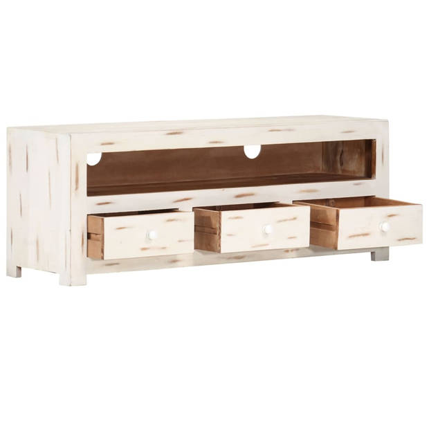 The Living Store Tv-meubel Acaciahout - 110x30x40 cm - 3 lades - Wit