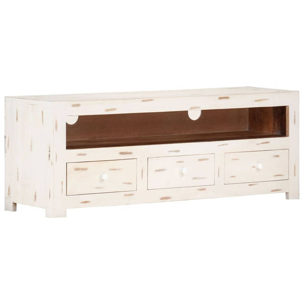 The Living Store Tv-meubel Acaciahout - 110x30x40 cm - 3 lades - Wit