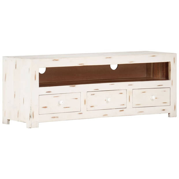 The Living Store Tv-meubel Acaciahout - 110x30x40 cm - 3 lades - Wit