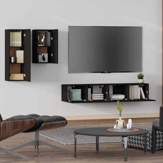 The Living Store Televisiemeubelset - Klassiek Design - Diverse Maten - Zwart - Houtbewerking - Hoogwaardig