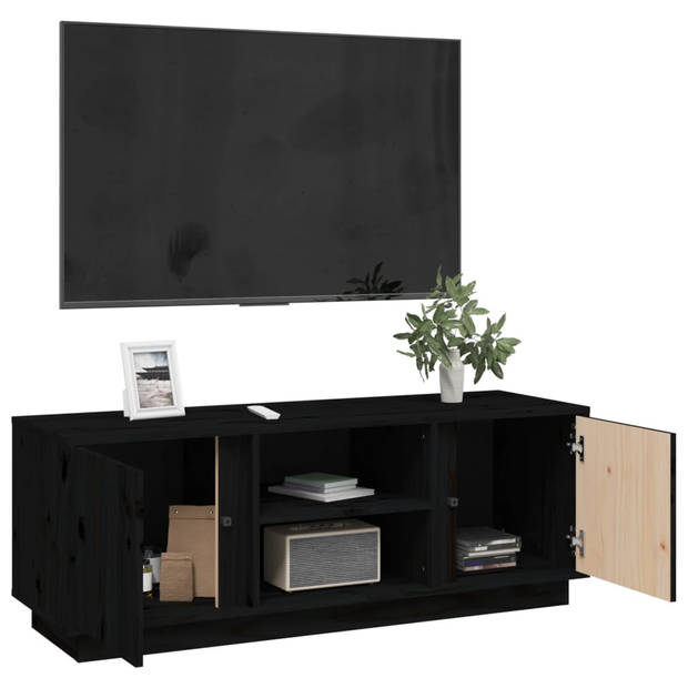 The Living Store Tv-meubel Massief Grenenhout - Trendy - Tv-kast 110x35x40.5cmZwart