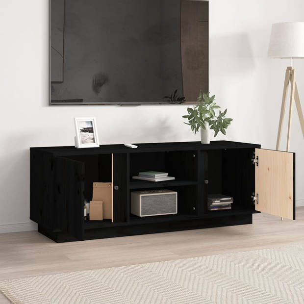 The Living Store Tv-meubel Massief Grenenhout - Trendy - Tv-kast 110x35x40.5cmZwart