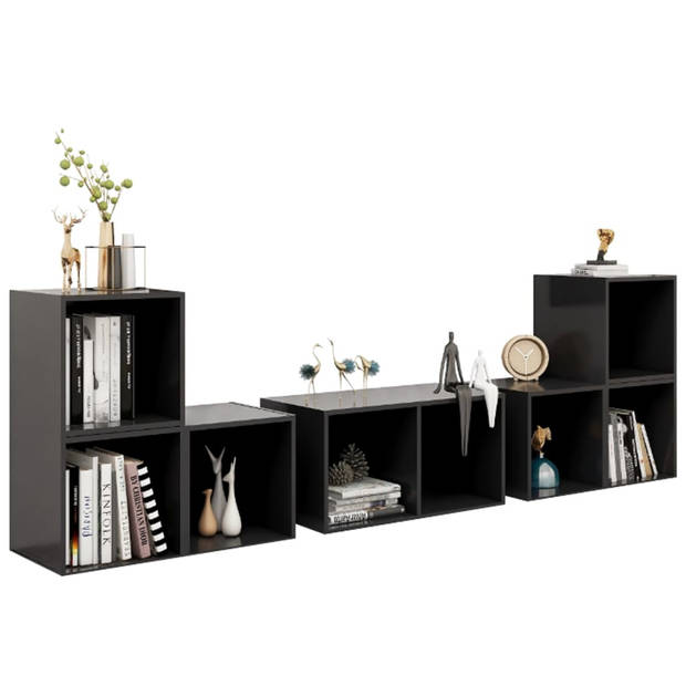 The Living Store TV-meubelset Living - 37 x 35 x 37 cm - 72 x 35 x 36.5 cm - Hoogglans grijs - Spaanplaat