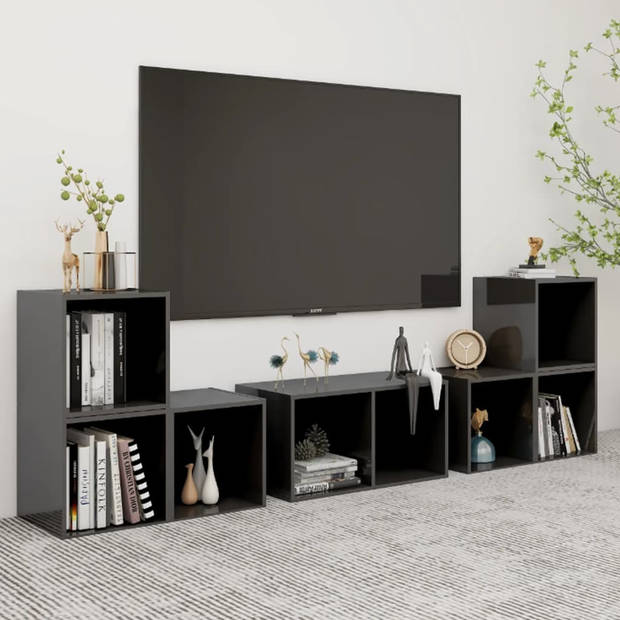 The Living Store TV-meubelset Living - 37 x 35 x 37 cm - 72 x 35 x 36.5 cm - Hoogglans grijs - Spaanplaat