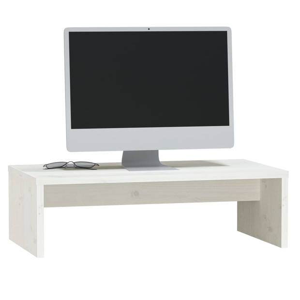 The Living Store Monitorstandaard - Grenenhout - 50 x 27 x 15 cm - Wit