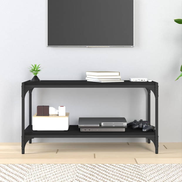 The Living Store Industrieel TV-meubel - 80 x 33 x 41 cm - Zwart hout en staal