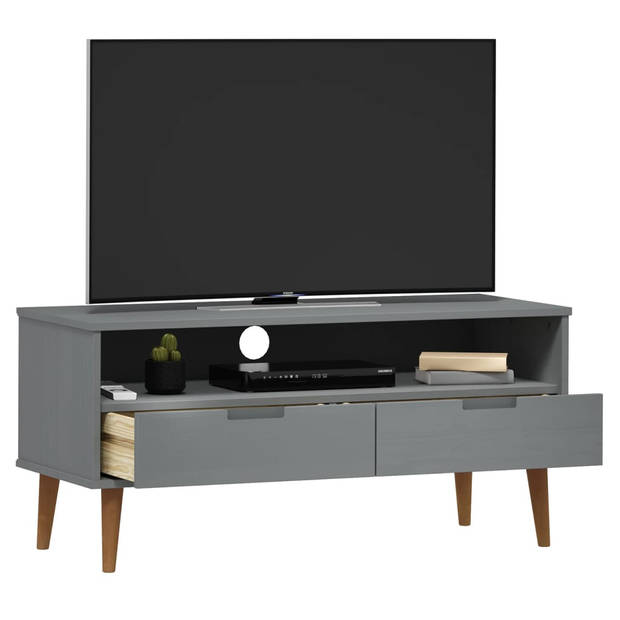 The Living Store MOLDE TV-kast - 106 x 40 x 49 cm - Grijs - Massief grenenhout met uv-vernis en bewerkt hout