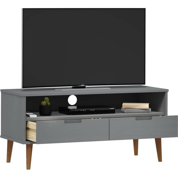 The Living Store MOLDE TV-kast - 106 x 40 x 49 cm - Grijs - Massief grenenhout met uv-vernis en bewerkt hout