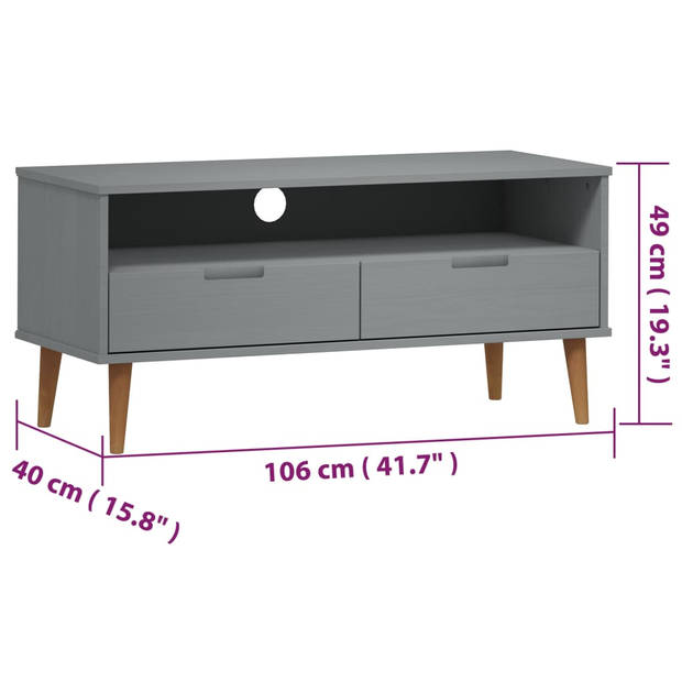 The Living Store MOLDE TV-kast - 106 x 40 x 49 cm - Grijs - Massief grenenhout met uv-vernis en bewerkt hout