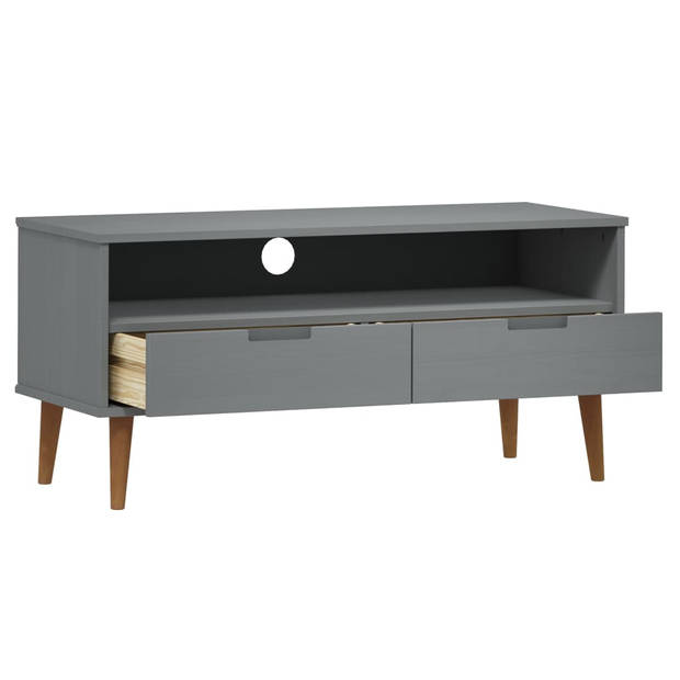 The Living Store MOLDE TV-kast - 106 x 40 x 49 cm - Grijs - Massief grenenhout met uv-vernis en bewerkt hout