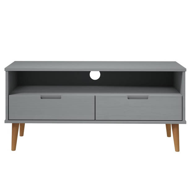 The Living Store MOLDE TV-kast - 106 x 40 x 49 cm - Grijs - Massief grenenhout met uv-vernis en bewerkt hout