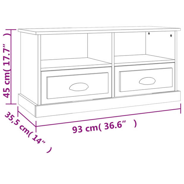 The Living Store TV-meubel - TV-kast - 93 x 35.5 x 45 cm - Zwart - Bewerkt hout