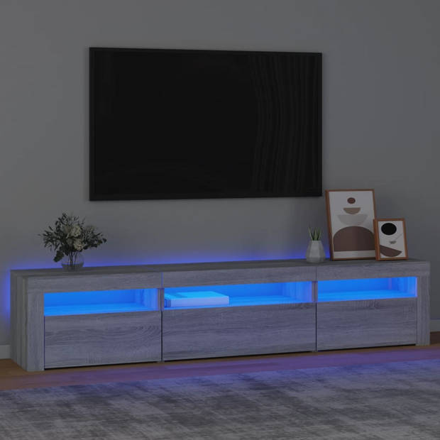 The Living Store TV-meubel - LED-verlichting - TV-meubel - Afmetingen- 195 x 35 x 40 cm - Kleur- grijs sonoma eiken -