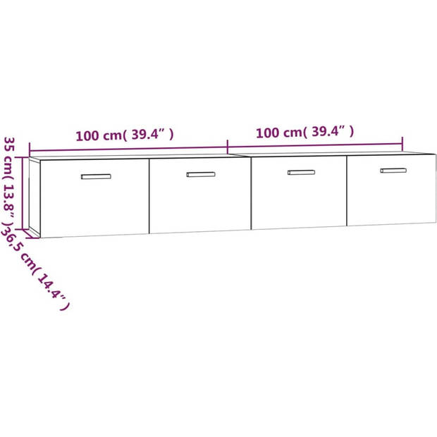 The Living Store Wandkast - KF001 - Hangkast - 100 x 36.5 x 35 cm - Zwart