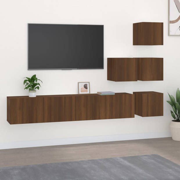 The Living Store TV-meubelset bruineiken - - Wandmeubel - 30.5x30x30 cm - 80x30x30 cm - Duurzaam hout