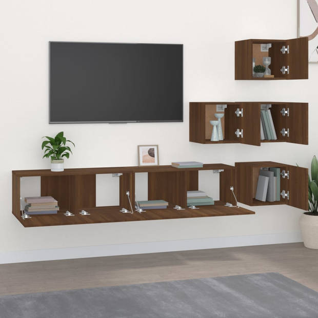 The Living Store TV-meubelset bruineiken - - Wandmeubel - 30.5x30x30 cm - 80x30x30 cm - Duurzaam hout