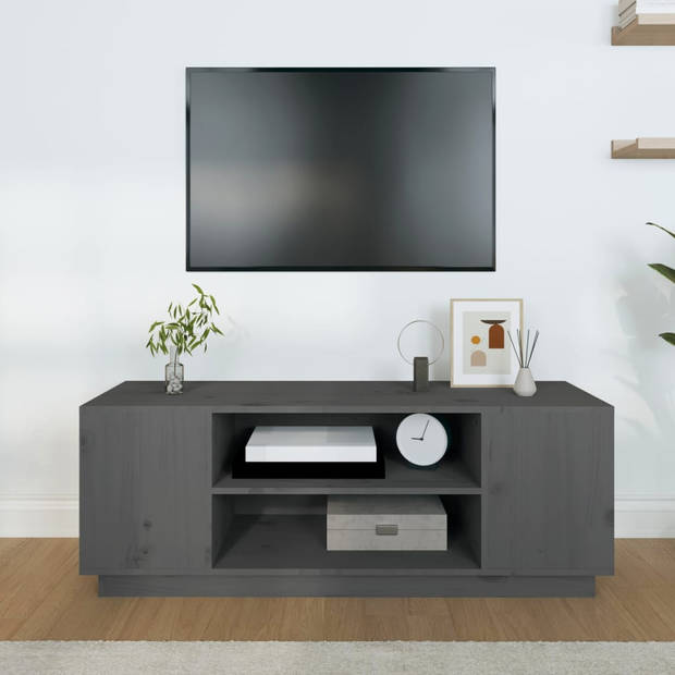 The Living Store TV-kastenset - Grijs massief grenenhout - 110 x 35 x 40.5 cm - Ruime opbergruimte