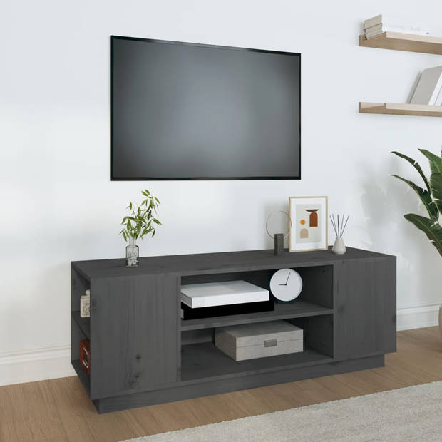 The Living Store TV-kastenset - Grijs massief grenenhout - 110 x 35 x 40.5 cm - Ruime opbergruimte