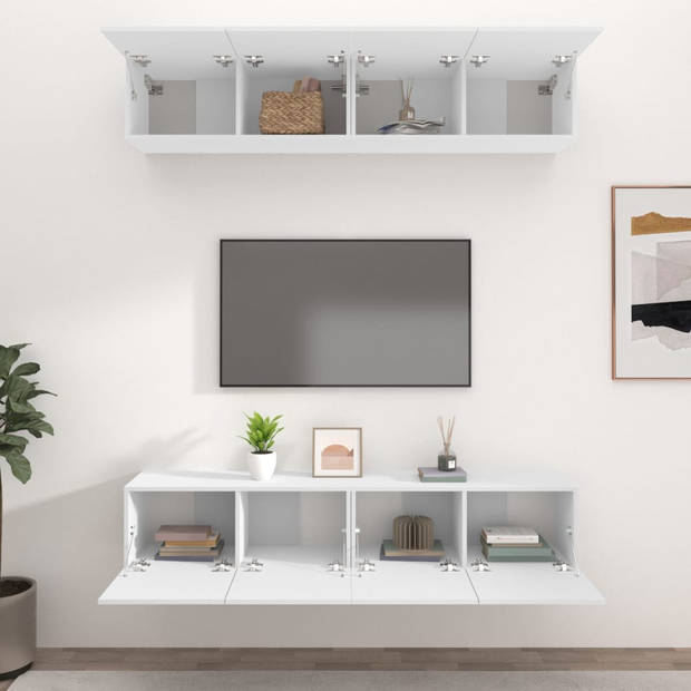 The Living Store Tv-meubel set - - Tv-meubel - 80 x 30 x 30 cm - Wandgemonteerd - Stevig bewerkt hout