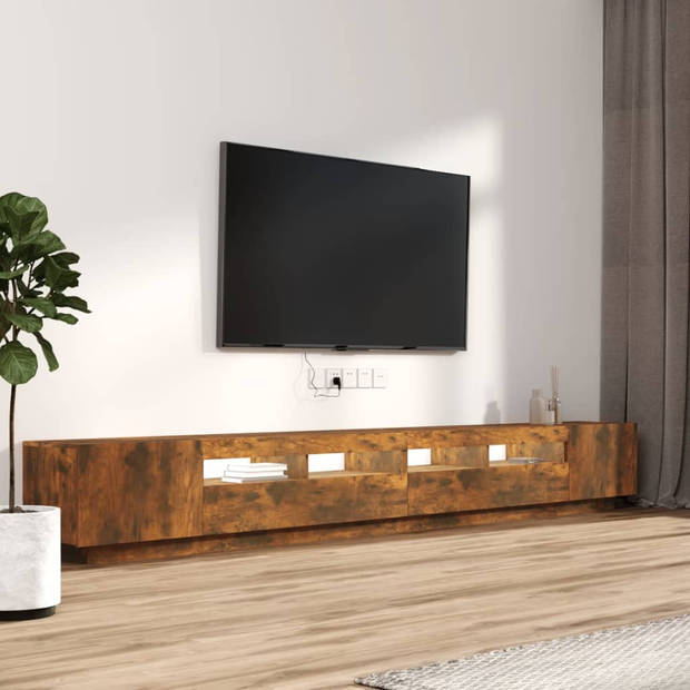 The Living Store TV-meubel - TV-kasten met LED-verlichting - 100x35x40cm - Gerookt eiken