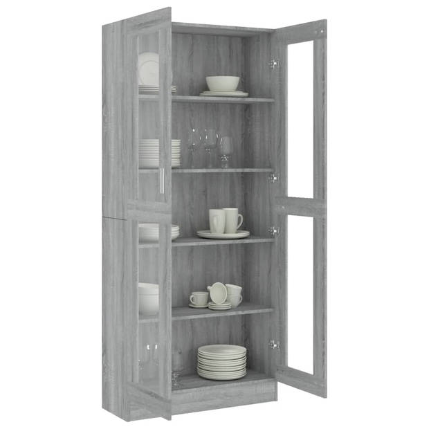 The Living Store Vitrinekast - Grijs Sonoma Eiken - 82.5 x 30.5 x 185.5 cm - 5 vakken