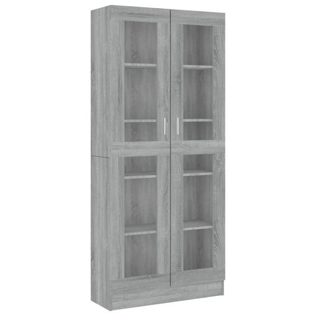 The Living Store Vitrinekast - Grijs Sonoma Eiken - 82.5 x 30.5 x 185.5 cm - 5 vakken