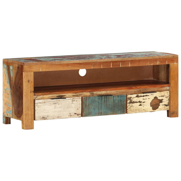 The Living Store Televisiemeubel - Handgemaakt Massief Gerecycled Hout - 110 x 30 x 40 cm - Meerkleurige Afwerking