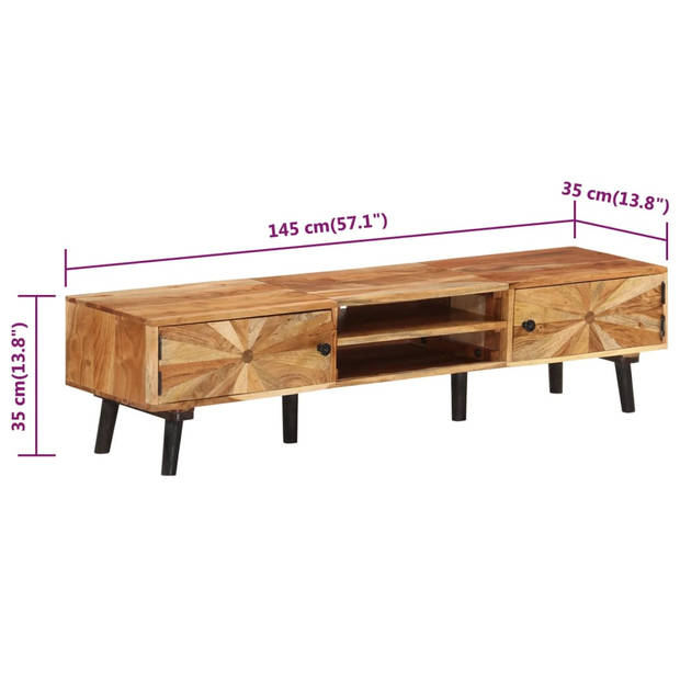 The Living Store TV-meubel Naturel Acaciahout - 145 x 35 x 35 cm - Massief hout - Opbergruimte
