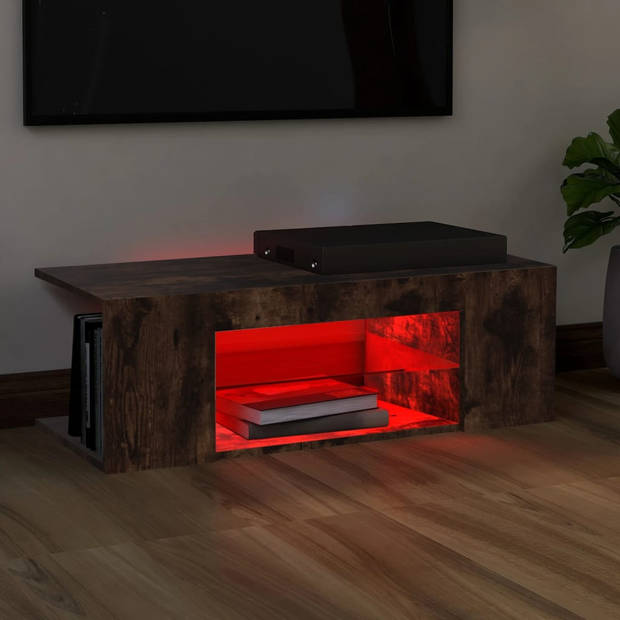 The Living Store TV-meubel - LED-verlichting - 90 x 39 x 30 cm - gerookt eiken